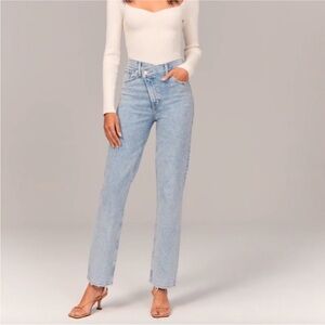 Abercrombie 90s Straight Leg Light Blue Women's Jeans Criss Cross